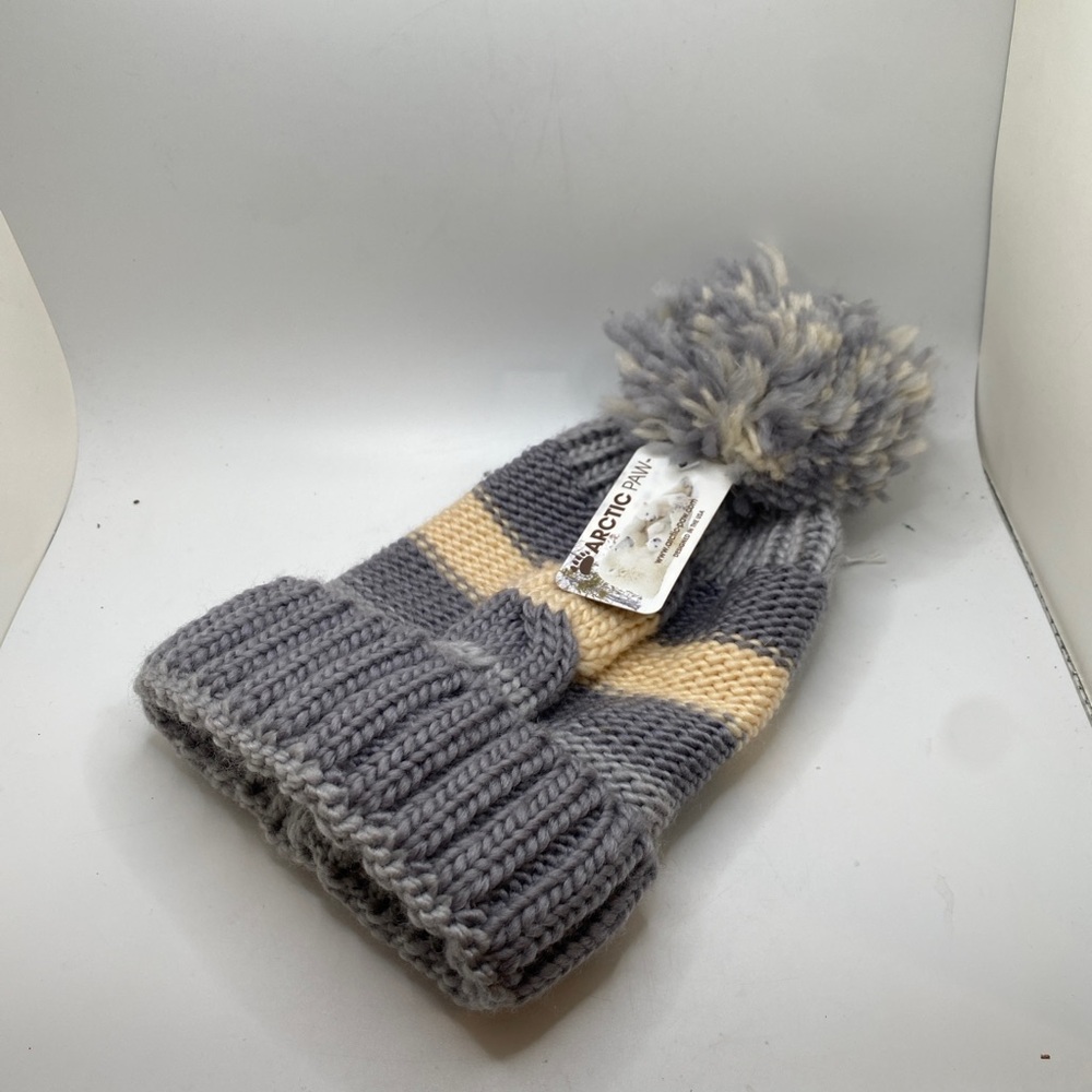 The Arctic Paw cotton & Acrylic beanie hat with pompom gray & cream